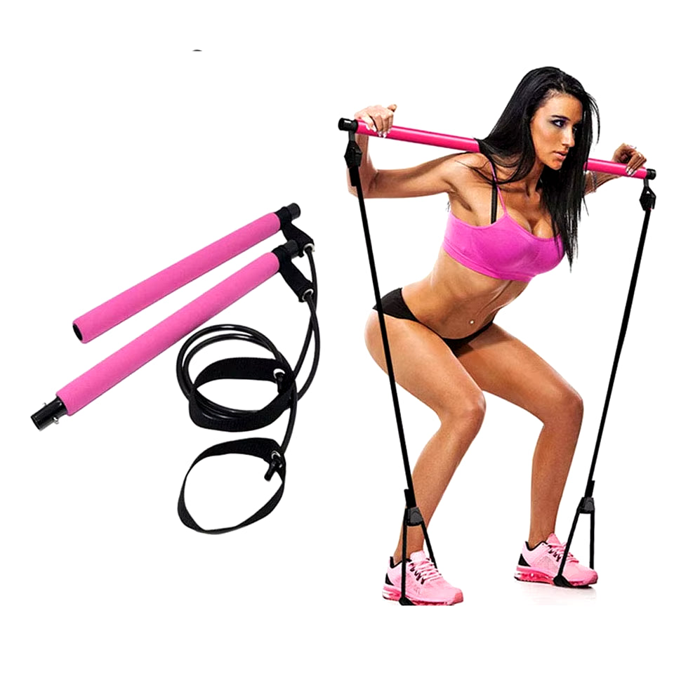 Portable Yoga Pilates Bar Stick with Resistance Band Home Gym Muscle Toning Bar Fitness Stretching Sports Body Workout Exercise