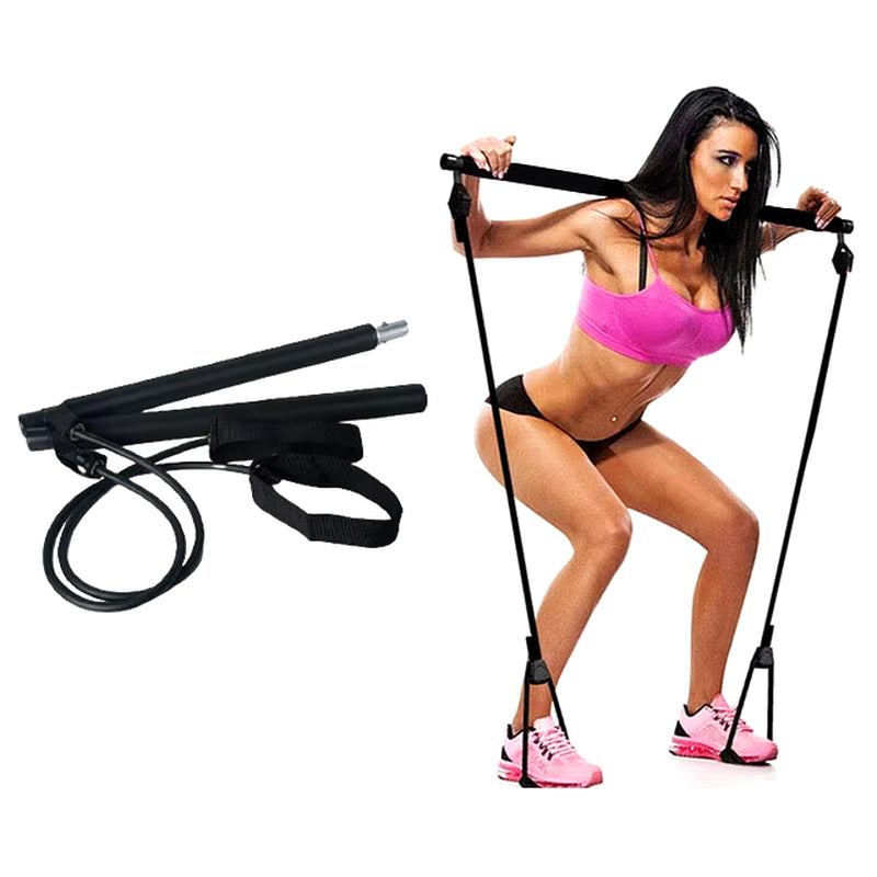 Portable Yoga Pilates Bar Stick with Resistance Band Home Gym Muscle Toning Bar Fitness Stretching Sports Body Workout Exercise
