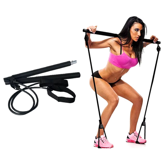 Portable Yoga Pilates Bar Stick with Resistance Band Home Gym Muscle Toning Bar Fitness Stretching Sports Body Workout Exercise