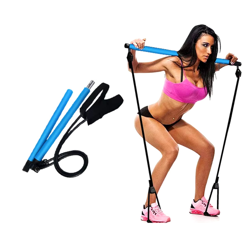 Portable Yoga Pilates Bar Stick with Resistance Band Home Gym Muscle Toning Bar Fitness Stretching Sports Body Workout Exercise